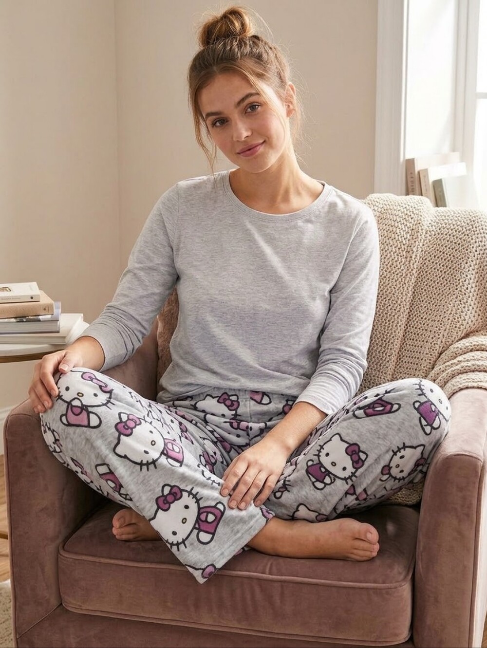 Hello Kitty Gray and Pink All-Over Print Pajama Pants